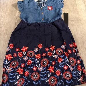 Floral Denim and Navy Kids Dress